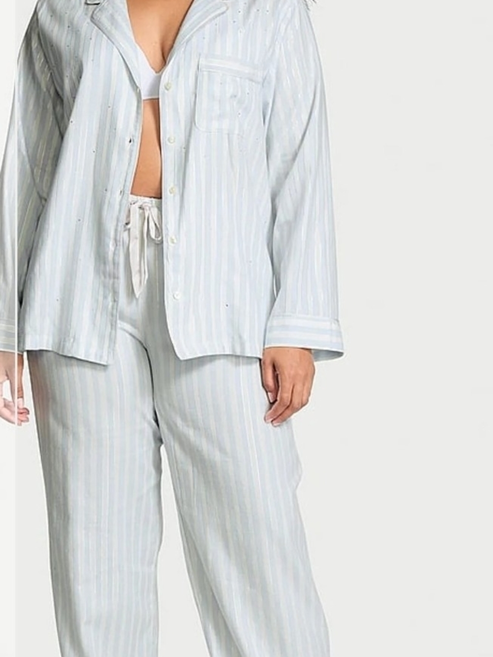 Victoria's Secret Soft Sky Stripe Blue Flannel Long Pyjama Set